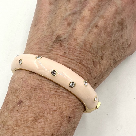 J. Crew Gold Crystal Peachy Hinged Bangle Bracelet - Picture 6 of 11